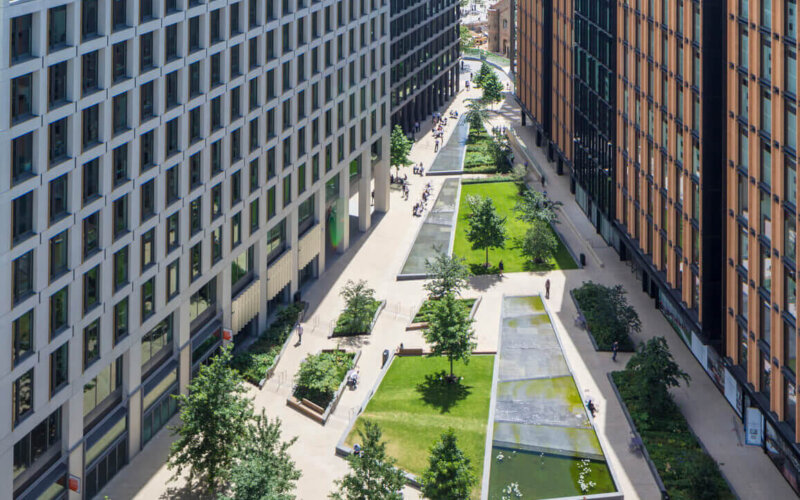 Looking south across Pancras Square, King's Cross