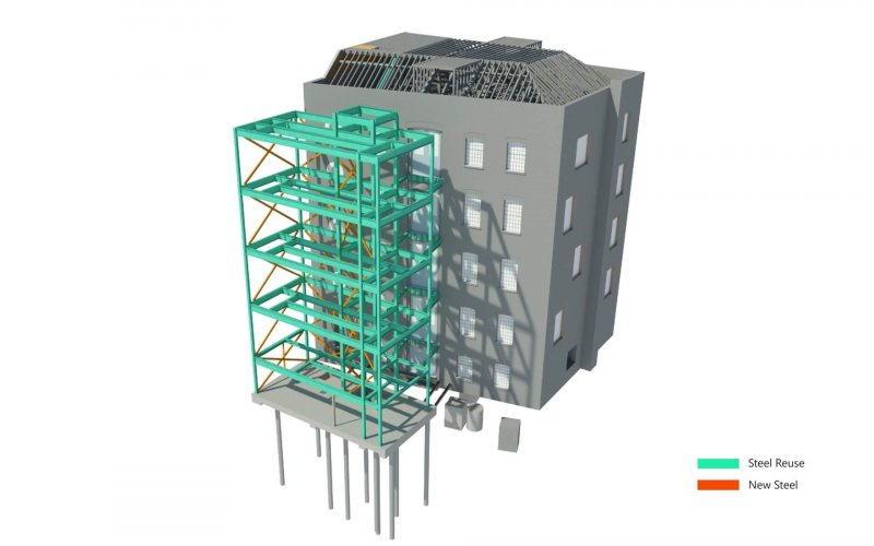 Steel Reuse at 55 Great Suffolk Street by HawkinsBrown for Fabrix